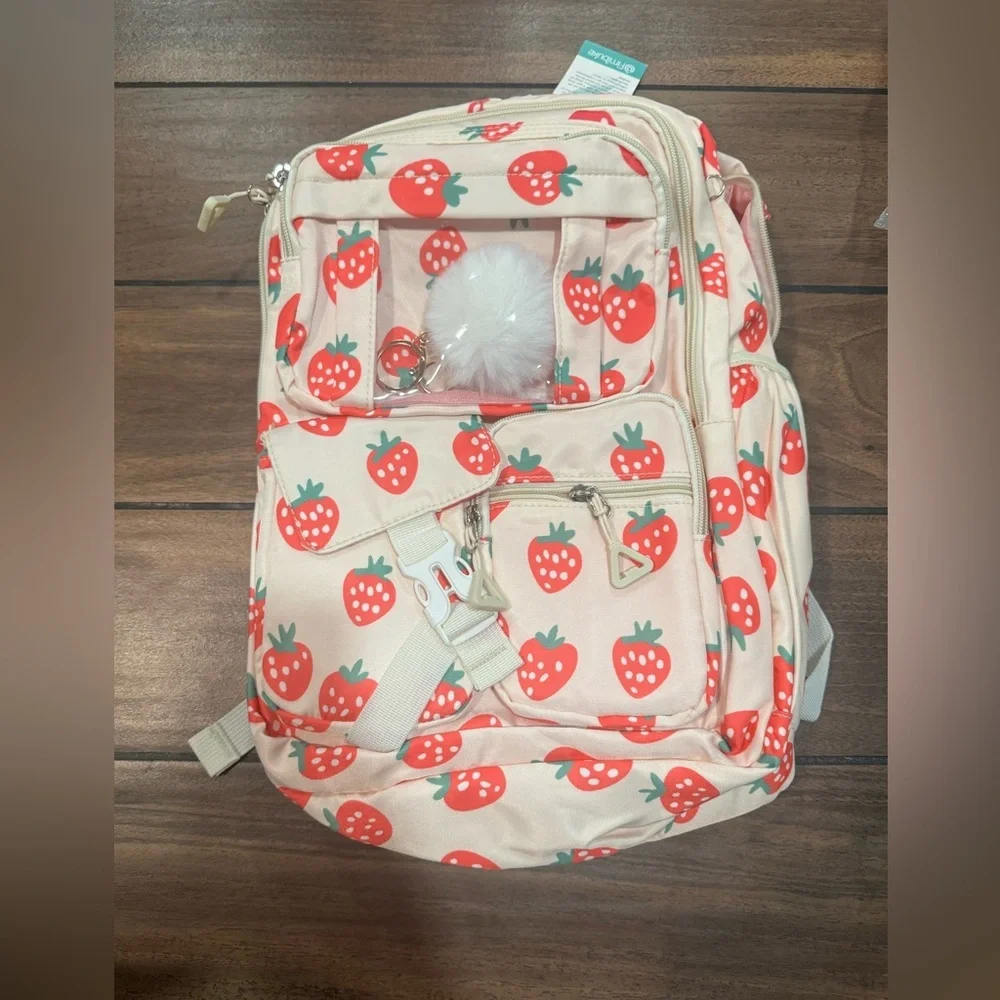 Strawberry print 3-in-1 School Backpack Set, Waterproof Bookbag
